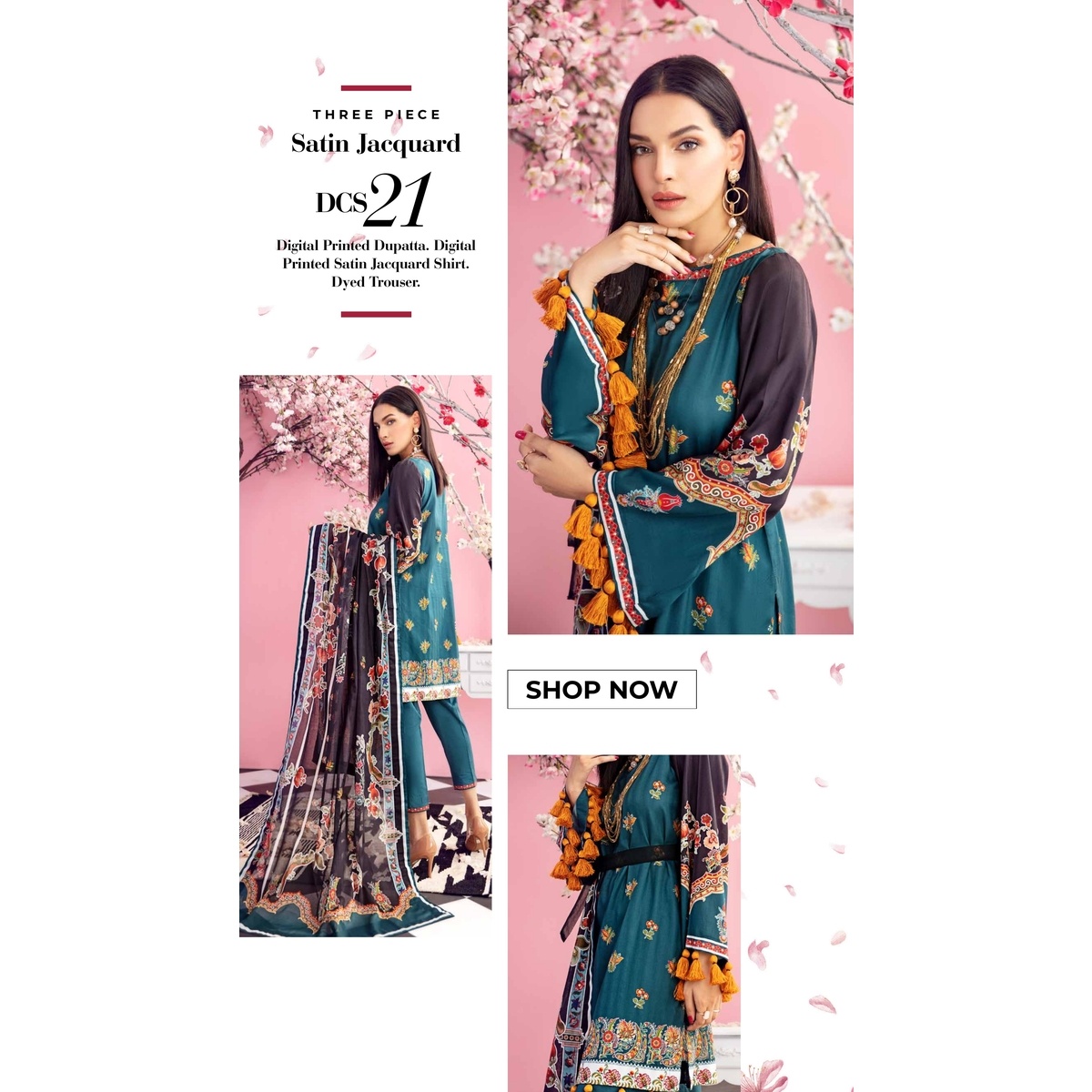 Gul Ahmed Shaleen Satin Jacquard 100% Cotton Pakistani Three Piece(Volume-2)