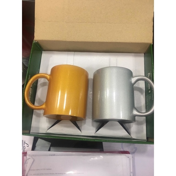 Ceramic golden + silver color mug 2 pcs sets