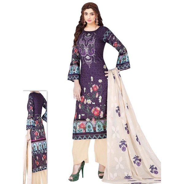 Girls Digital Printed Silk Three Pieces with Embroidery Wholesale