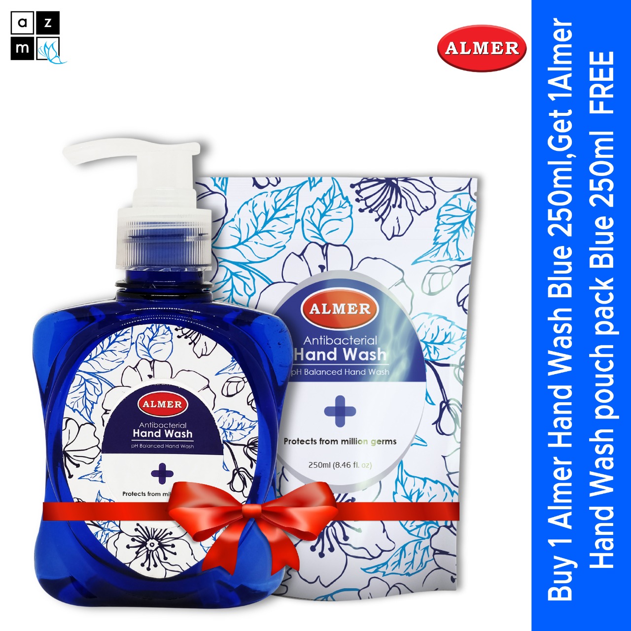 Buy 1 Almer Hand Wash(Blue) 250ml get 1 Almer Hand wash Pouch Pack(Blue) 250ml Free
