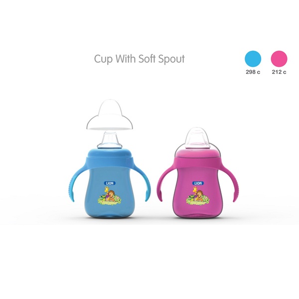 LION SOFT SPOUT DRINKING CUP WITH HANDLE (BPA FREE) 1 PC HEADER CARD