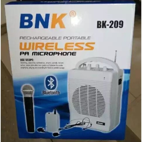 BNK Rechargeable Portable Wireless PA Microphone With Bluetooth, Handheld, Wireless Microphone(BK-209)