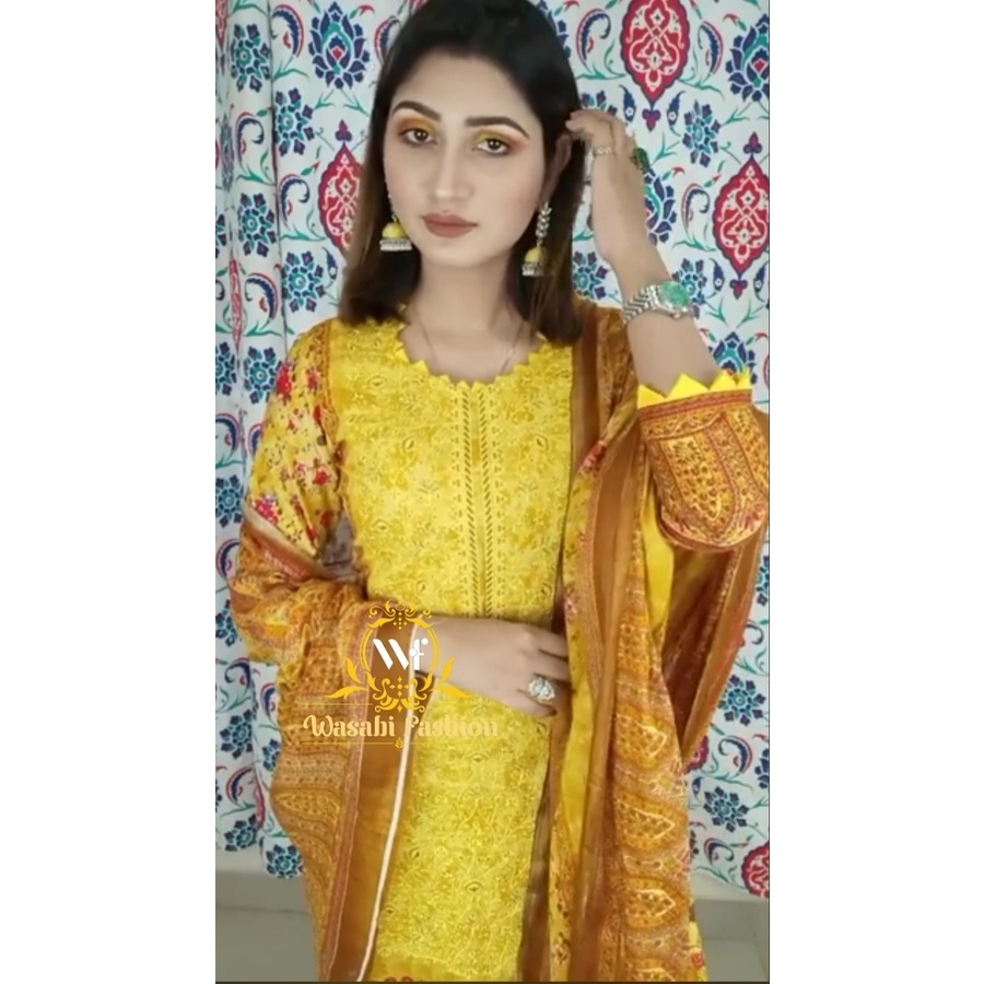 Original Pakistani Soft pure cotton Zari embroidery on neck,daman & sleeve portion Digital printed soft cotton dupatta
