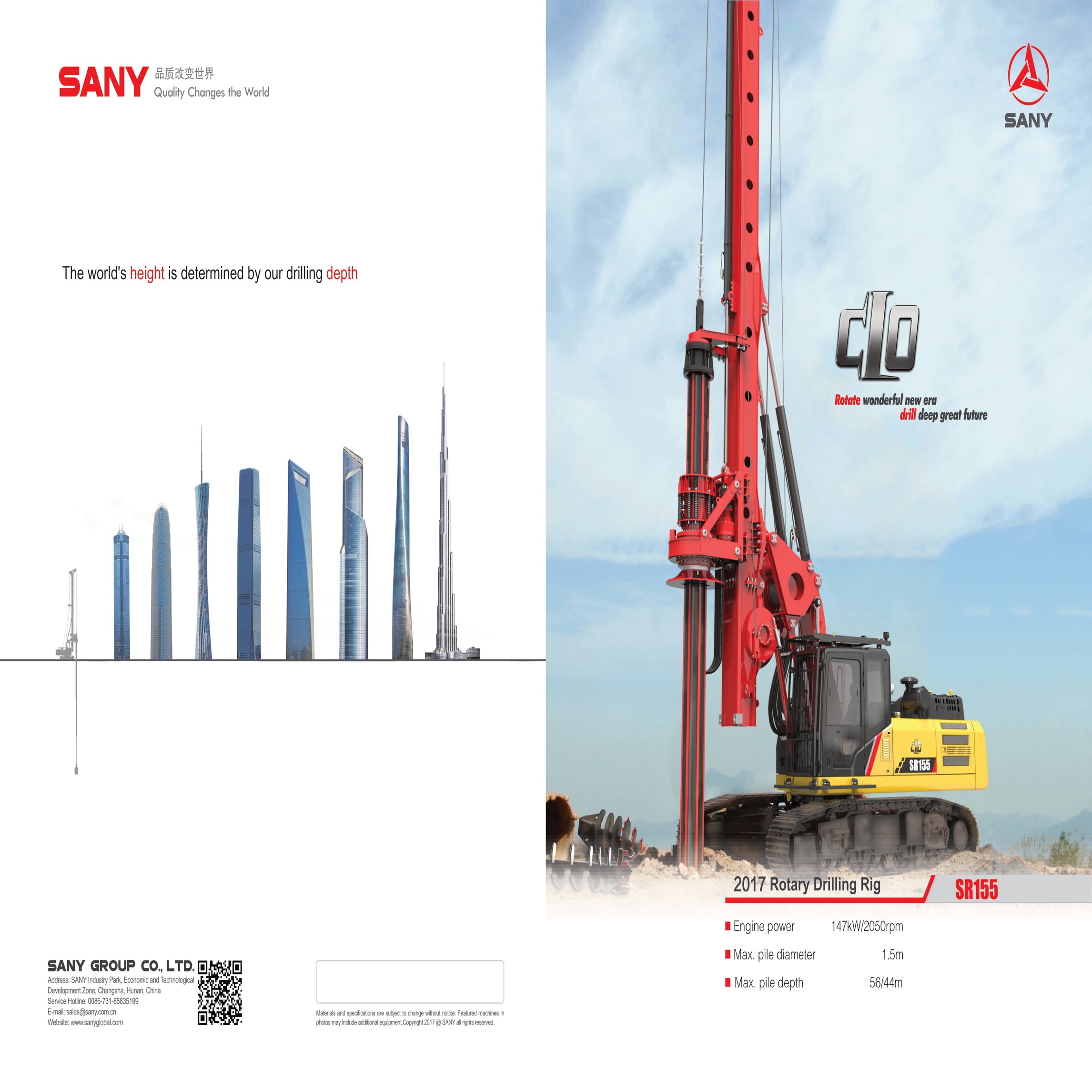 BRAND NEW SANY ROTARY DRILLING RIG (SR155 C-10)Max. Depth : 56m (Friction Kelly) Max. Diameter:1500mm