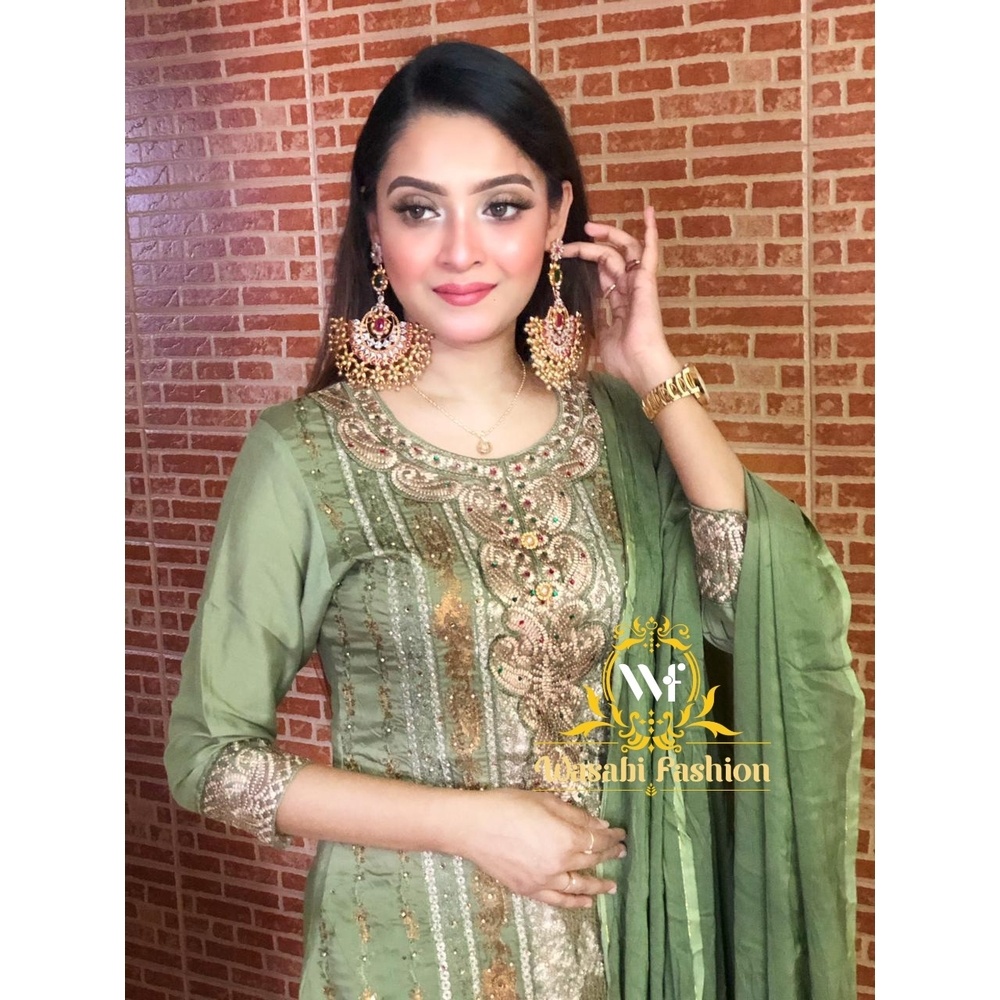 Original Pakistani Dupatta silk shipon Pant cotton Full body gorgeous work & stone work Ladies Dress