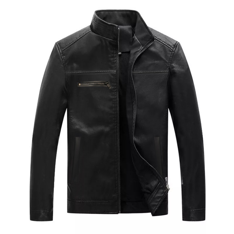 Men's Leather Jacket For Winter Black- Stylish Leather Jacket- Artificial Leather Jacket- Quilted viscose lining- Band Style Collar- Zipper Cuffs