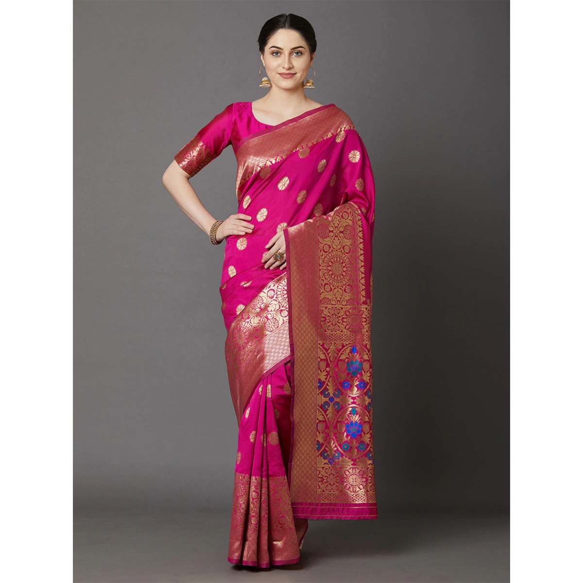 Latest Designed Luxury Exclusive Printed Silk Saree (Magenta) With Blouse Piece For Women
