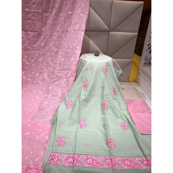 Cotton and embroidery work three piece