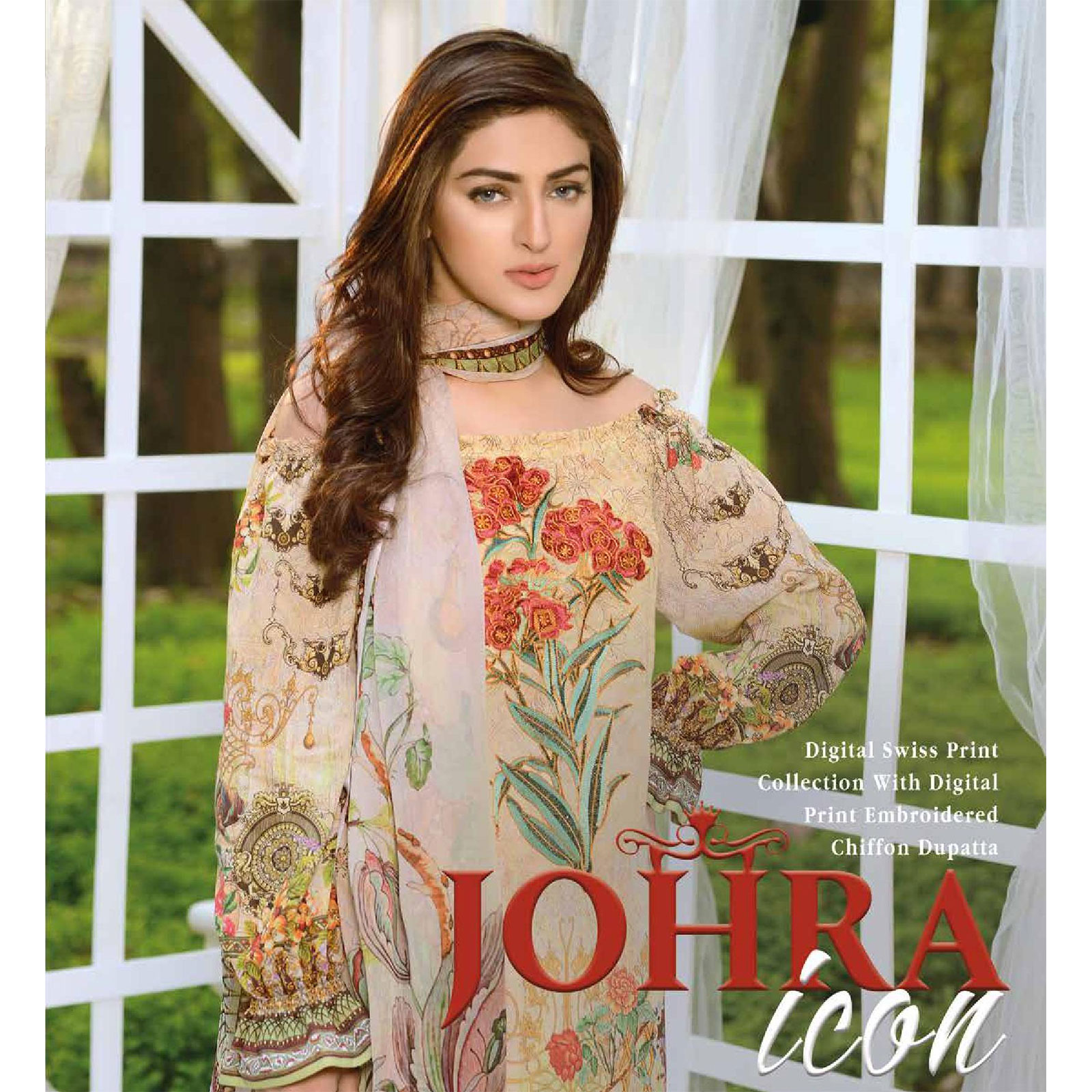 JOHRA ICON Digital Printed & Embroidered Swiss Collection With Digital Printed & Embroidered Chiffon Dupatta