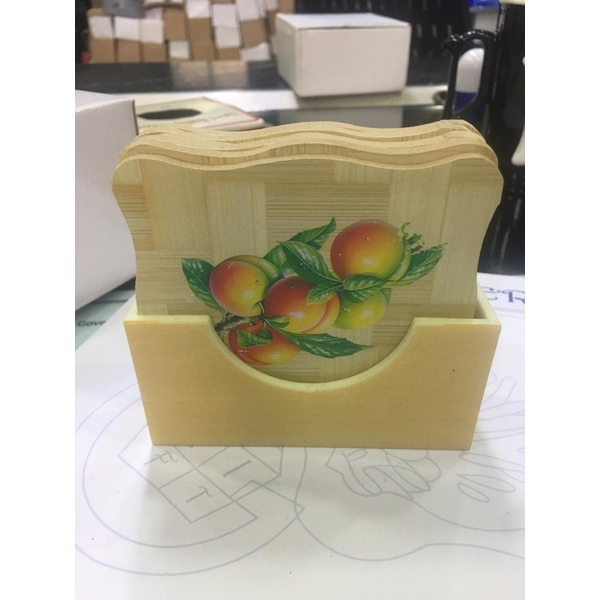 Bamboo 6 pcs glass coster with stand