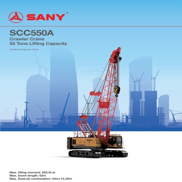 SANY BRAND NEW 55TON CRAWLER CRANE, Cummins Engine QSB5.9-C210, Capacity: 55 ton, High Power CRANE (SCC550A)
