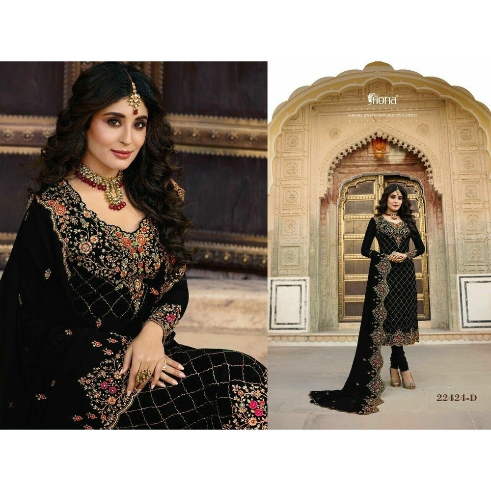 High Quality Black Fabric’s Heavy Embroidery Work Semi-stitched Georgette Three Piece (salwar kameez) for women.