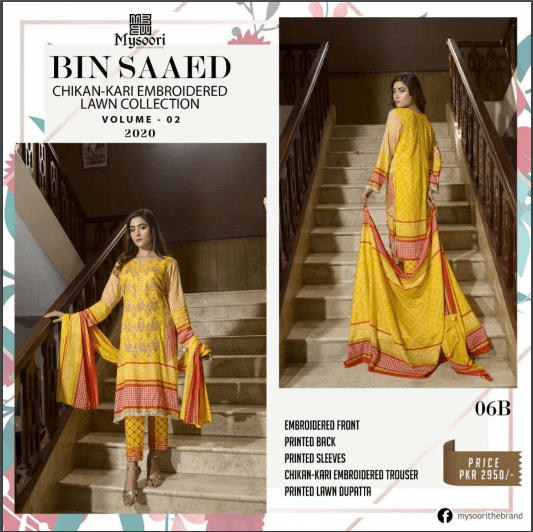 ORIGINAL MYSOORI BIN SAAED CHIKAN-KARI EMBROIDERED LAWN COLLECTION VOLUME-02 2020