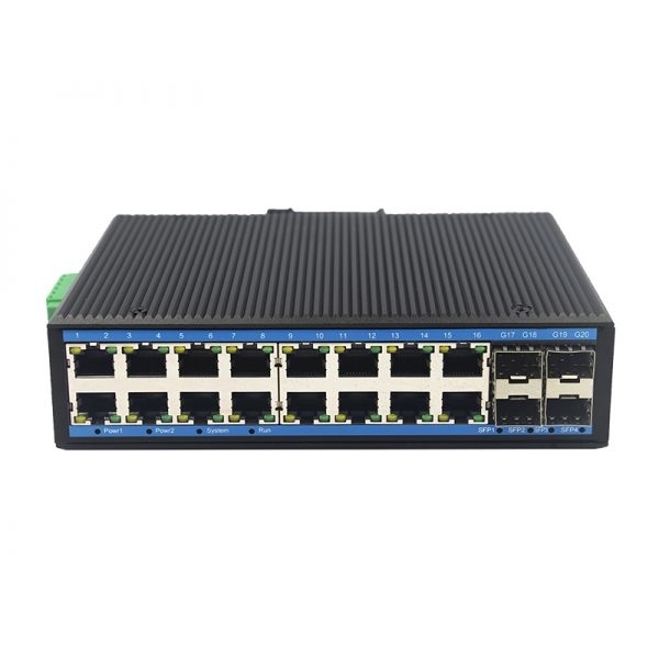 Gigabit 4 Fiber Ports 16 Electric Ports Managed Industrial-grade Ethernet Switch, Fast Ethernet and fiber optic interface