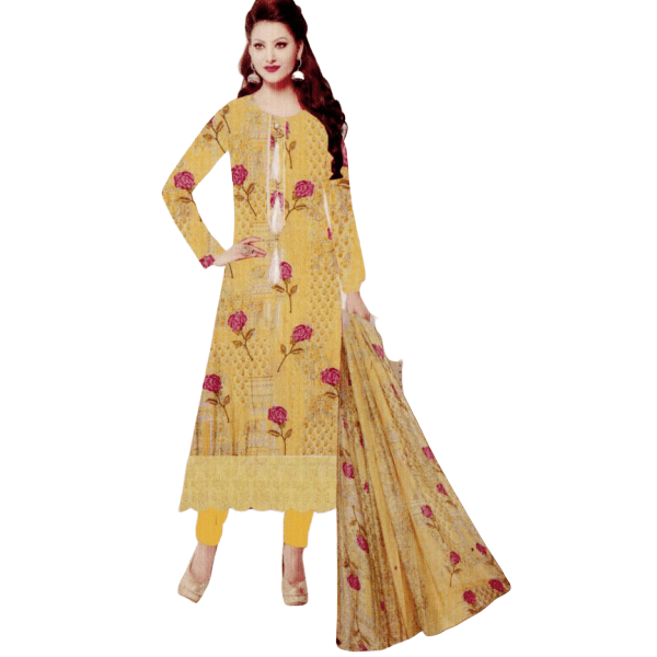 Offer Light Yellow Indian Lawn Salwar Kameez (D NO- 537)