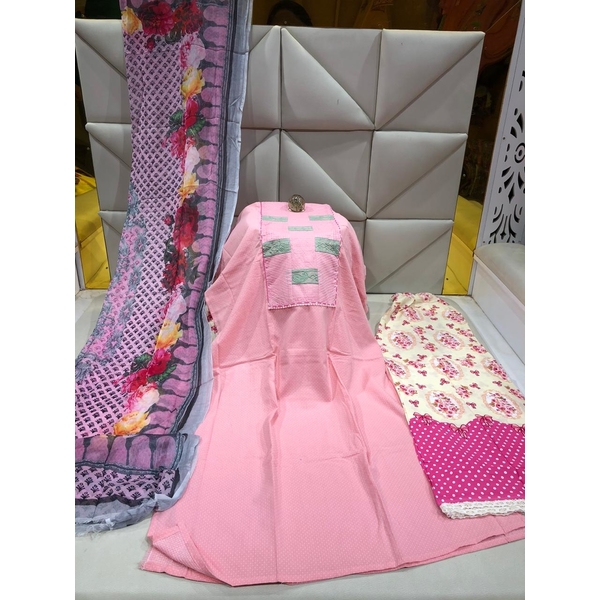 Cotton Body, Print sleeve, Neck panel work three piece