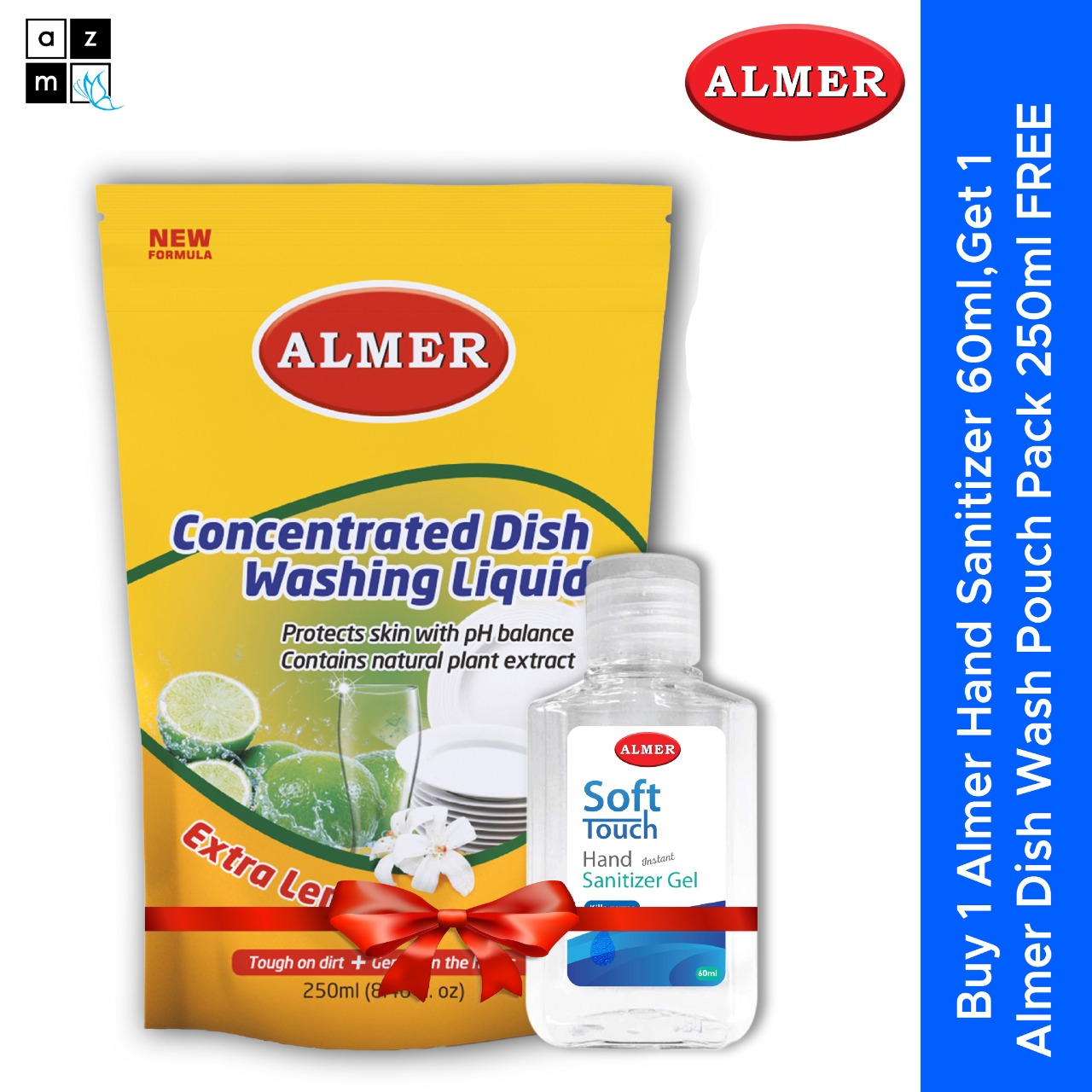 Buy Almer Hand Sanitizer 60ml with Almer Dish Wash Pouch Pack 250ml FREE