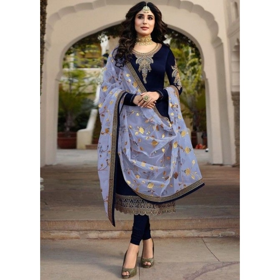 High Quality Navy Blue Fabric’s Heavy Embroidery Work Semi-stitched Georgette Three Piece (salwar kameez) for women.