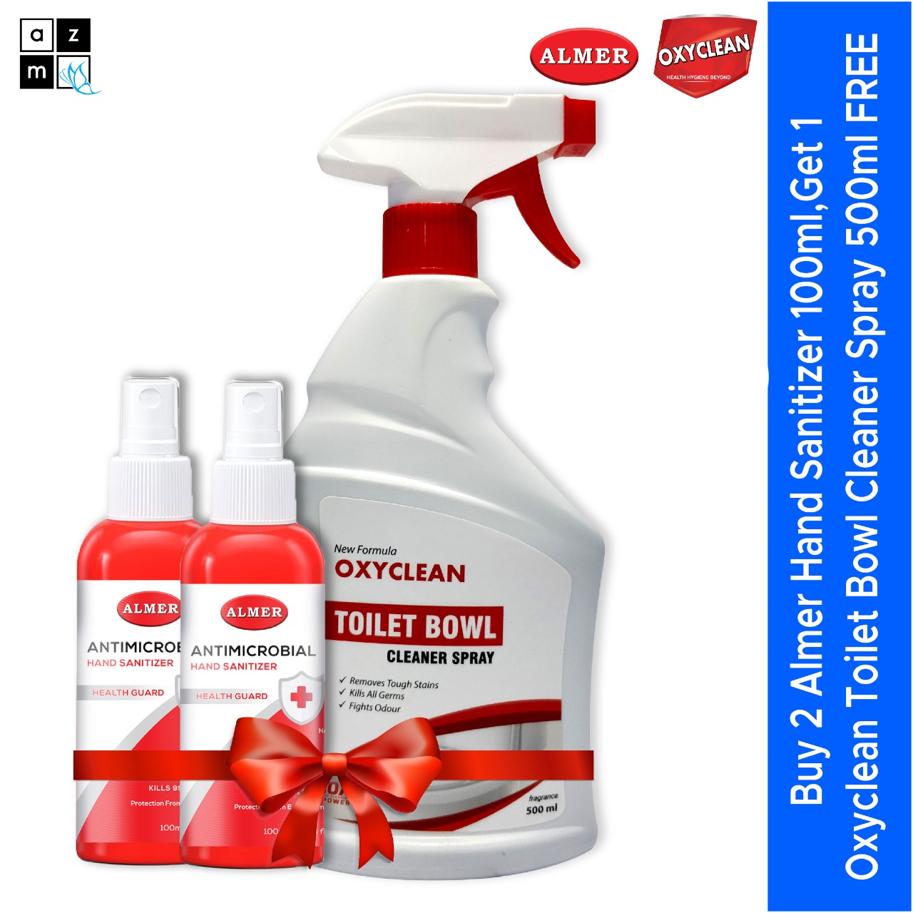 Buy 2 Almer Hand Sanitizer 100ml get 1 Oxyclean Toilet Bowl Cleaner Spray 500ml Free