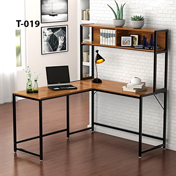 Modern L Shaped Gaming and Computer Desk Table Workstation with Storage Bookshelf Model (019)