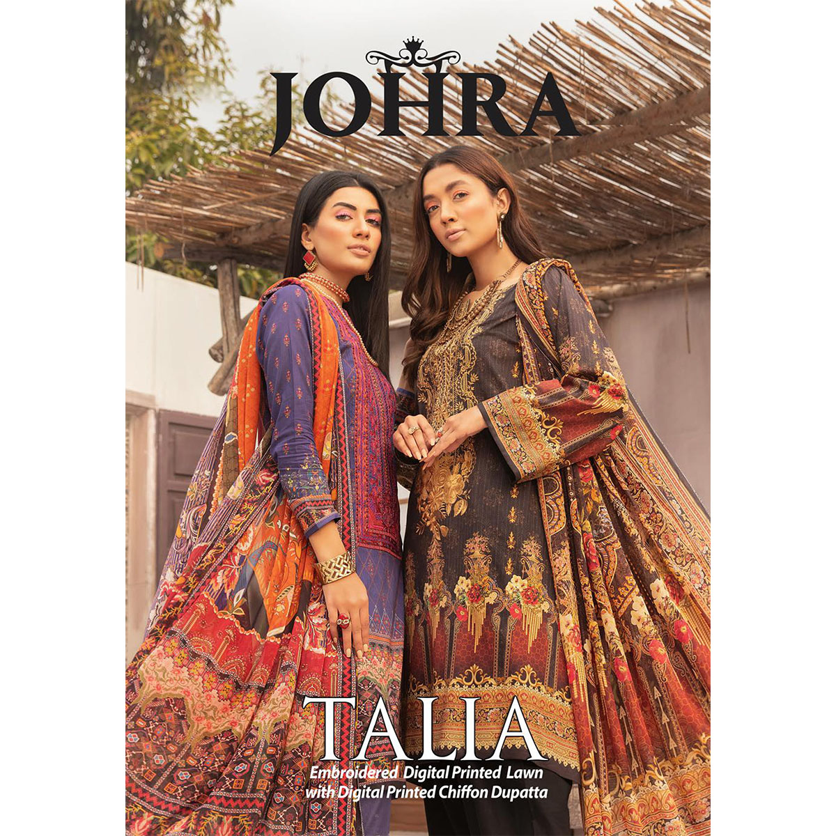 TALIA Digital Printed & Embroidered Lawn with Digital Printed Chiffon Dupatta by JOHRA Collection (Per Set-10 suits)