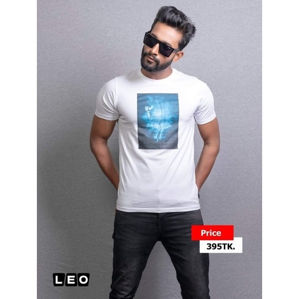 100% Cotton LEO GG1 Short Sleeve Men's T-Shirt - White Color