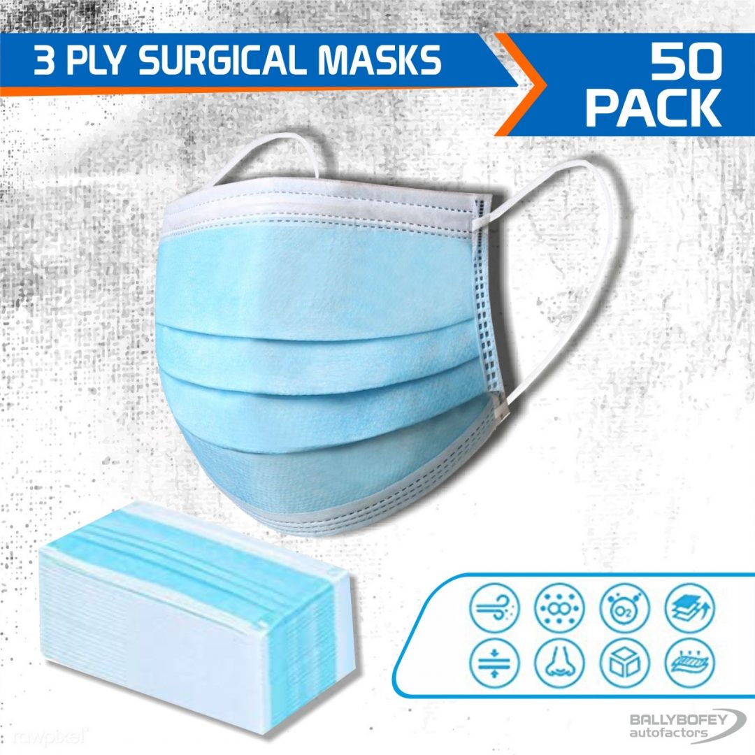 3 Ply/Layer Disposable Surgical Face Mask With High Quality Nose-clip - 50 Pcs