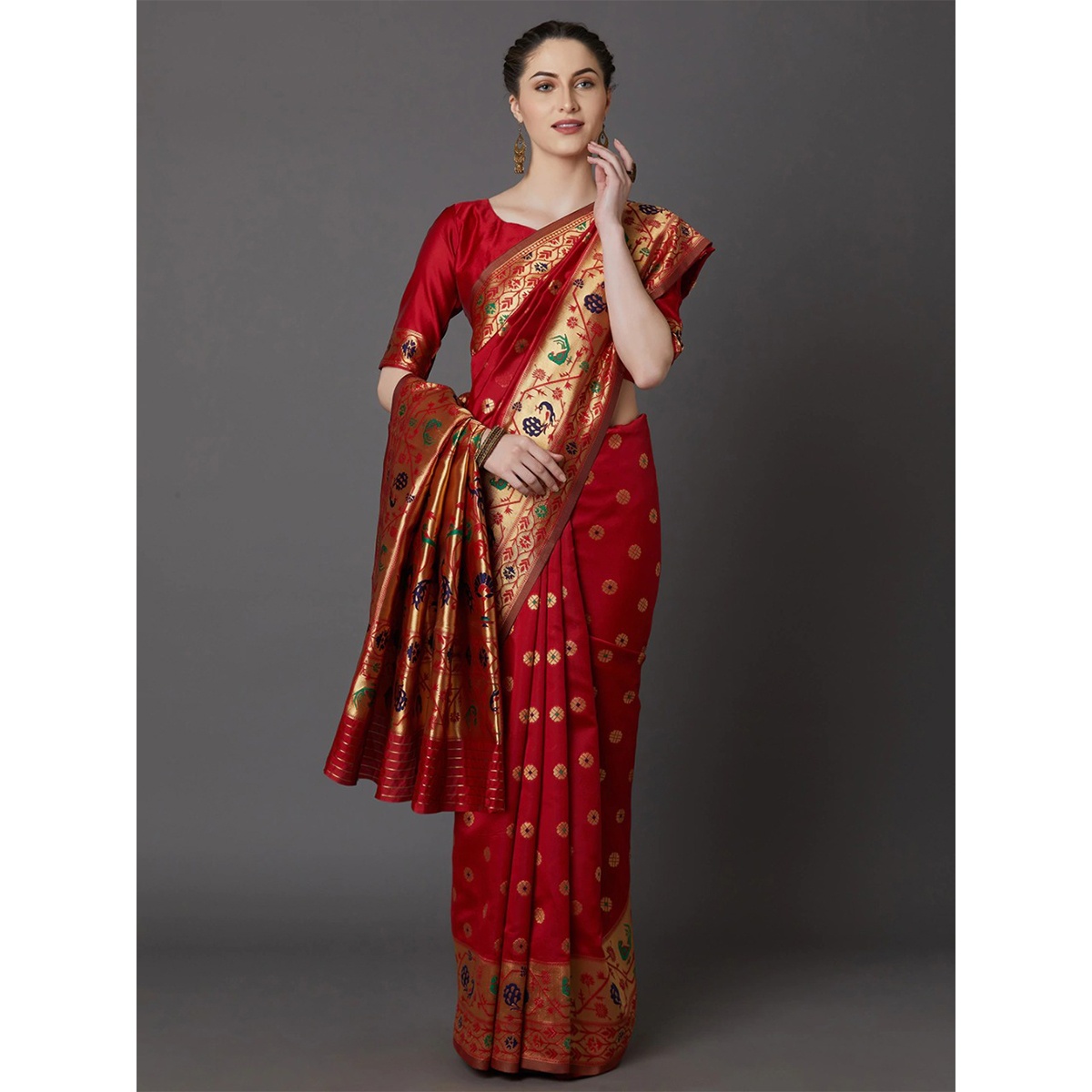 Latest Designed Luxury Exclusive Printed Silk Saree (Red) With Blouse Piece For Women