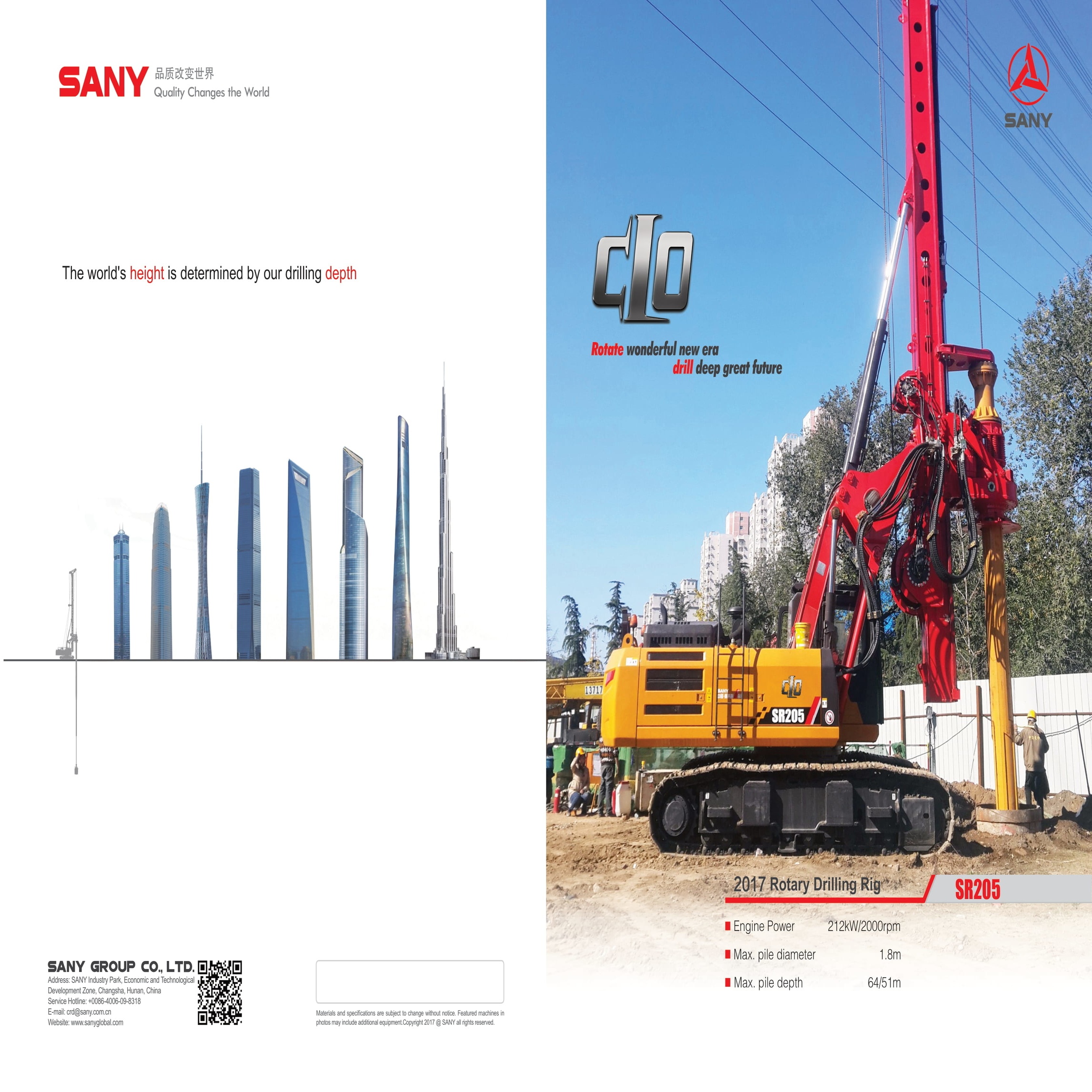 BRAND NEW SANY ROTARY DRILLING RIG (SR205C-10)Max. Depth : 64m (Friction Kelly) Max. Diameter:1800mm