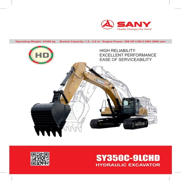 SANY Brand New Hydraulic Excavator Isuzu Engine Model: Isuzu AA-6HK1XQP, Battery: 2 X 12 V, Bucket Capacity: 1.5-2.0 m3, High Power Excavator(SY350C-9LCHD)