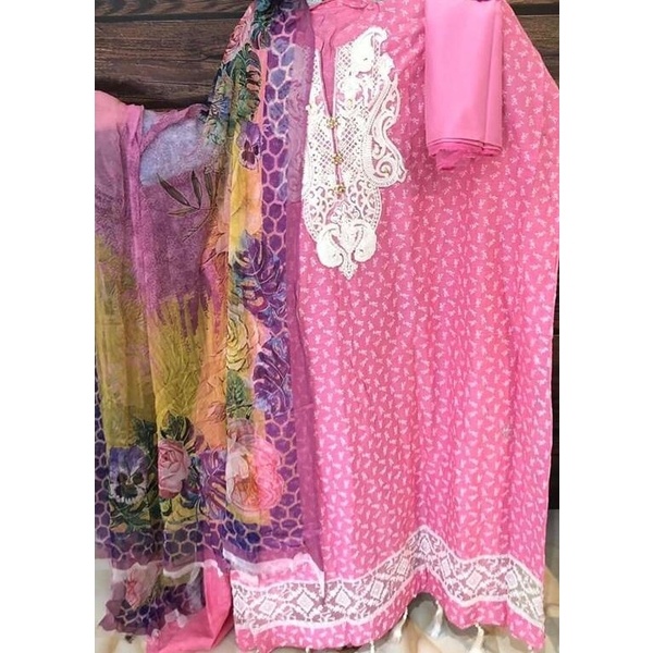 Body slap and cotton print embroidery work three piece