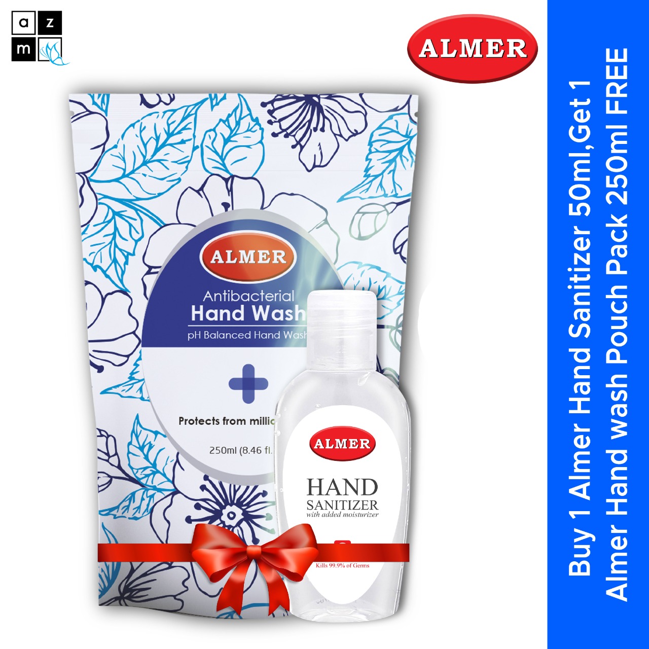 Buy Almer Hand Sanitizer 50ml with Almer Hand Wash Pouch Pack 250ml FREE