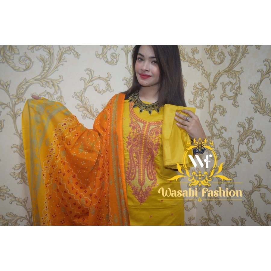 Gorgeous Lace Work On Neck Chunri Cotton Dupatta Pure Cotton Dress