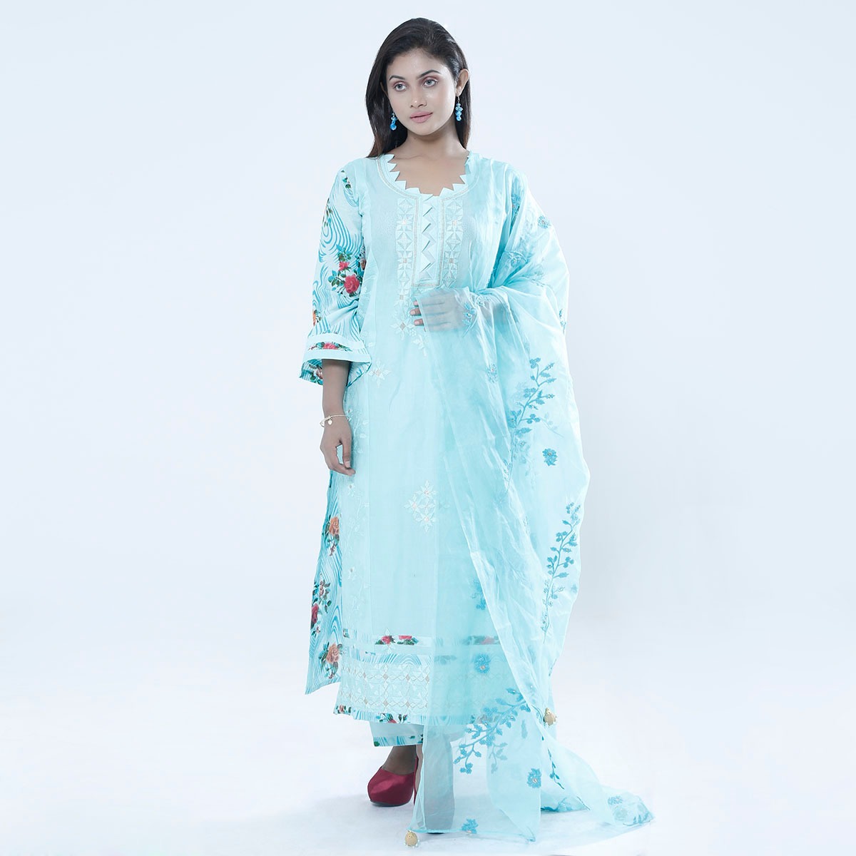 Cotton body embroidery Work digital print 3 pcs