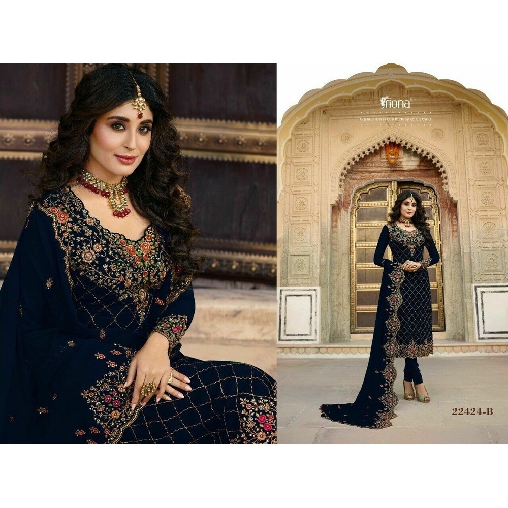 High Quality Navy Blue Color Fabric’s Heavy Embroidery Work Semi-stitched Georgette Three Piece (salwar kameez) for women.