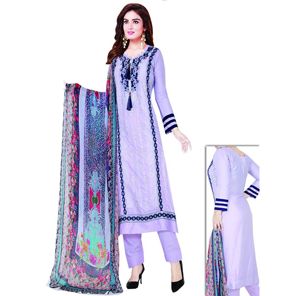 Embroidered Cotton Body Embroidered Digital Print Dupatta 3pc in wholesale price