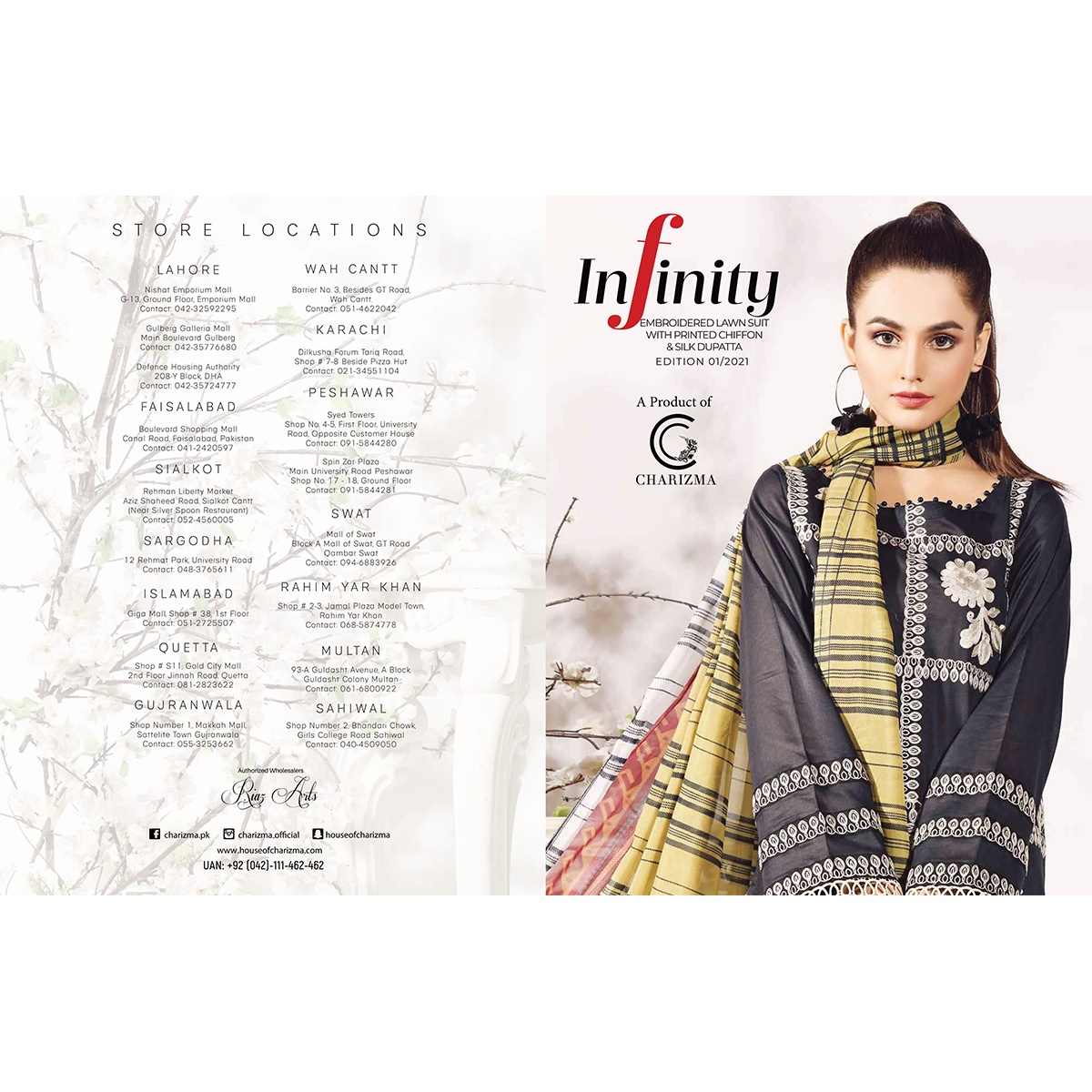 INFINITY Embroidered Lawn Suits with Printed Chiffon & Silk Dupatta by CHARIZMA (Per Set - 11 Suits)