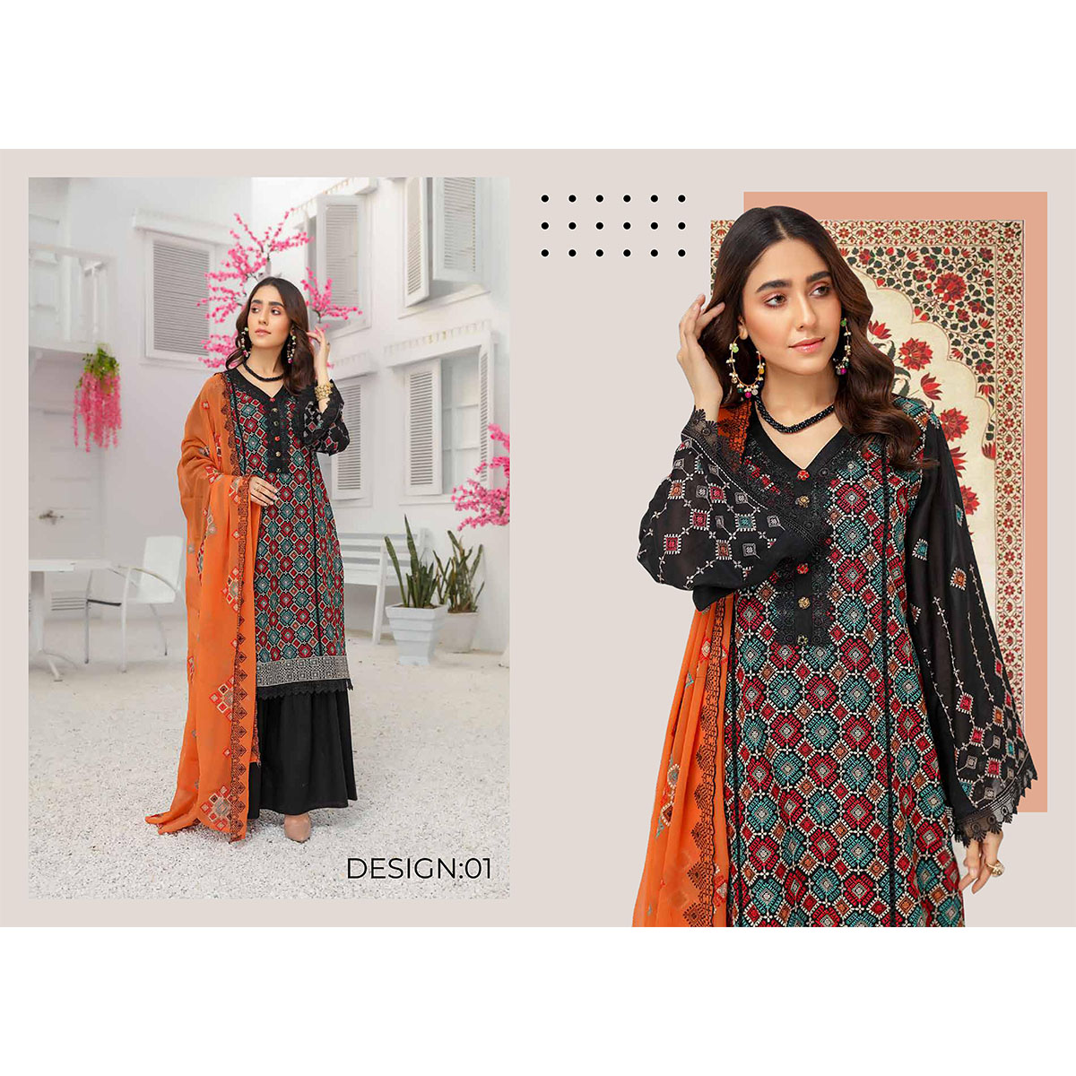 ANAYA HOOR Swiss Bareeze Embroidery with Pure Bamber Chiffon Dupatta - Per Set - 13 suits