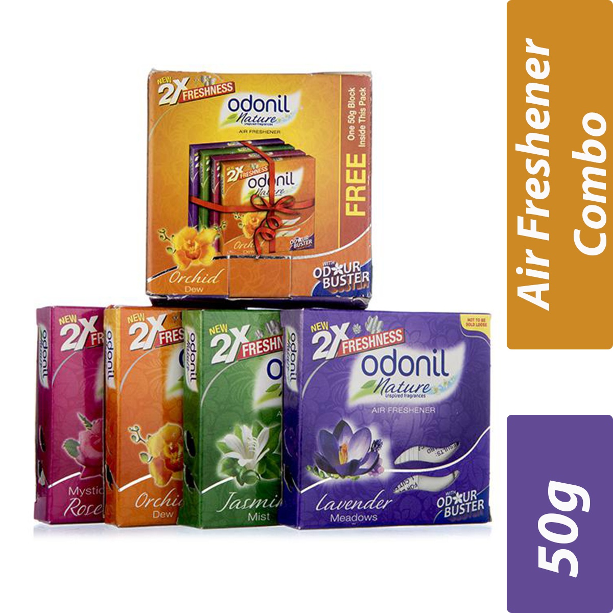 Dabur- Odonil Bathroom Air Freshener Regular- Mix Fragrance Combo- Per Case 48 Pieces- 50g