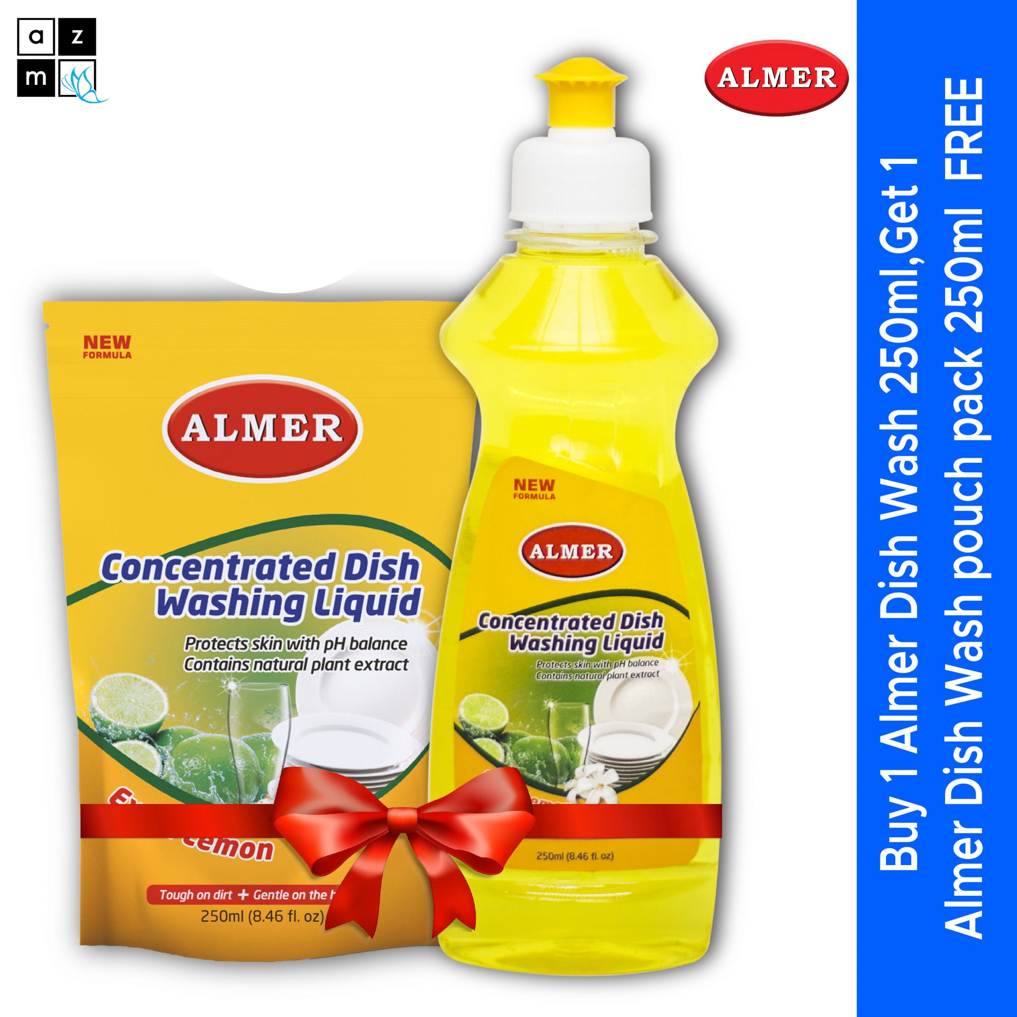 ALMER Liquid Dish wash 250ml with FREE 250ml Pouch