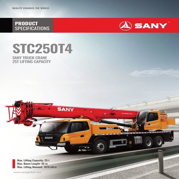 SANY BRAND NEW 25TON TRUCK CRANE (STC250T4), Cummins Engine Power: 213kw at 2100rpm