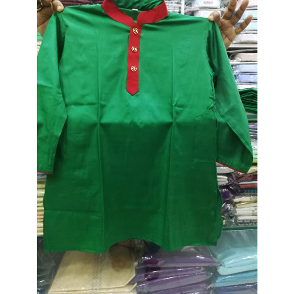 Red piping collar Green Color Punjabi