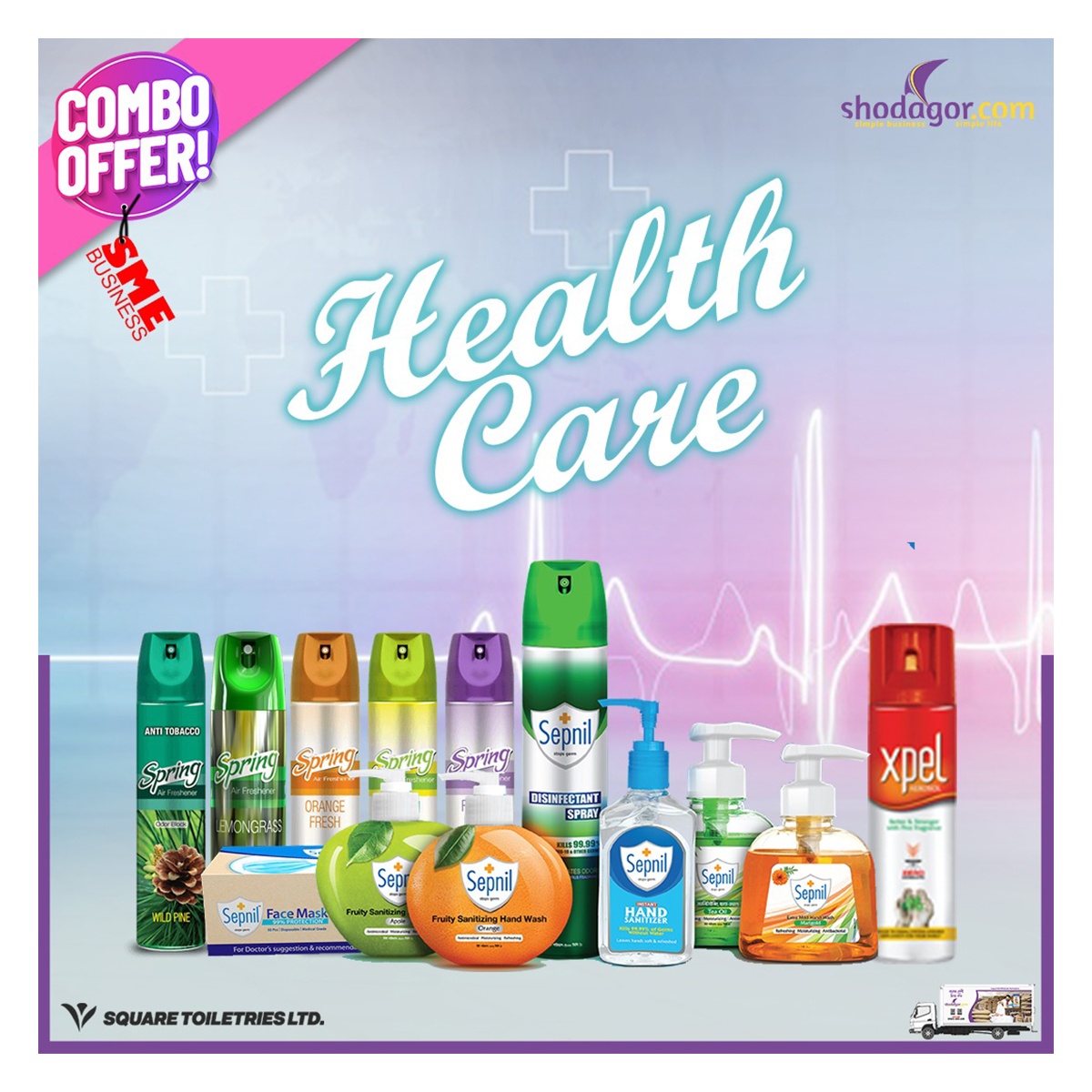 SME Health Care Combo Set (Disinfectant spray, Hand wash, Hand sanitizer, Face mask, Air freshener, Aerosol)
