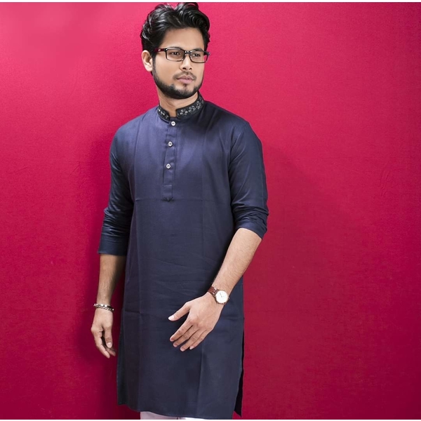 KHIDMAH Chinighura Linen navy blue Punjabi