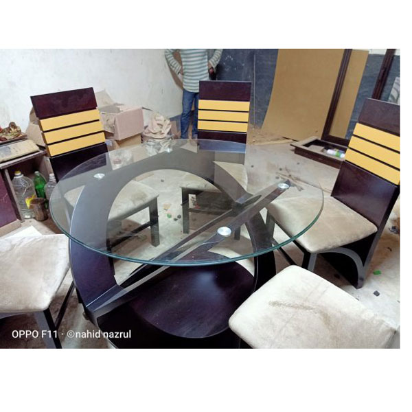 Transparent Modern Glass round Dining Table Set 6 Chairs Home Kitchen Furniture