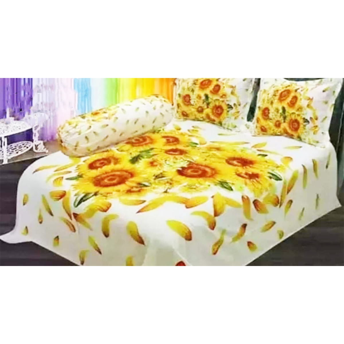 Sunflower 100% Cotton Fabric Bed Sheet with 2 Pillow Cover