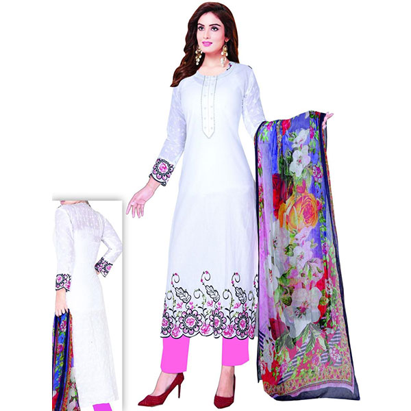 Embroidered Cotton Slip + Back side chiken work Digital Printed Dupatta 3pc in wholesale price
