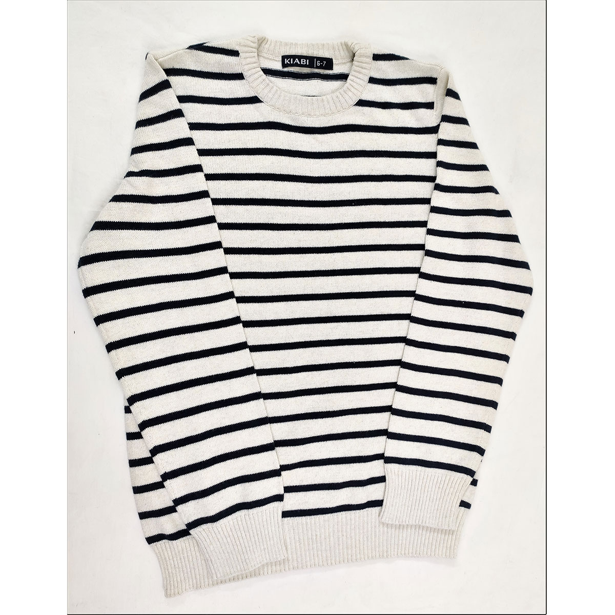 Striped Eco-Design Fine Knit Sweater for Winter, Made from pure organically-grown cotton fibers for 2 to 12 years.