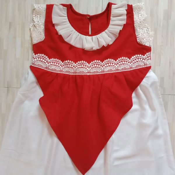 Red & White Mixed Baby Frock