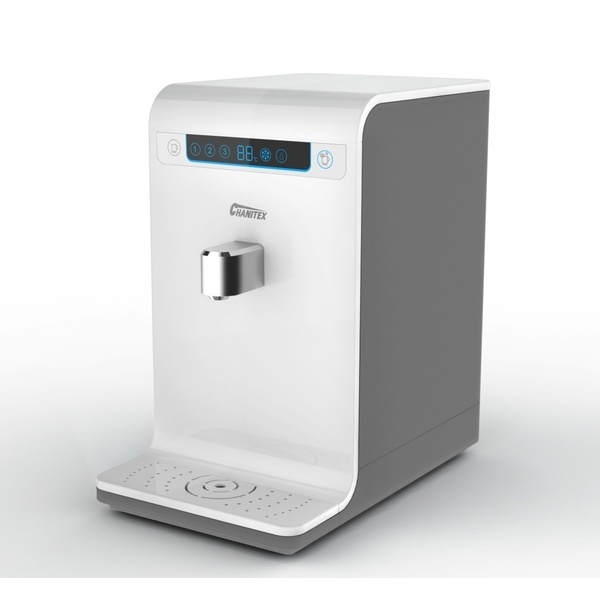 Compact stylish counter-top water dispenser with Reverse Osmosis system digital water filter, with capacity 75GPD (approx. 300 liters/ day) providing normal and cold water.